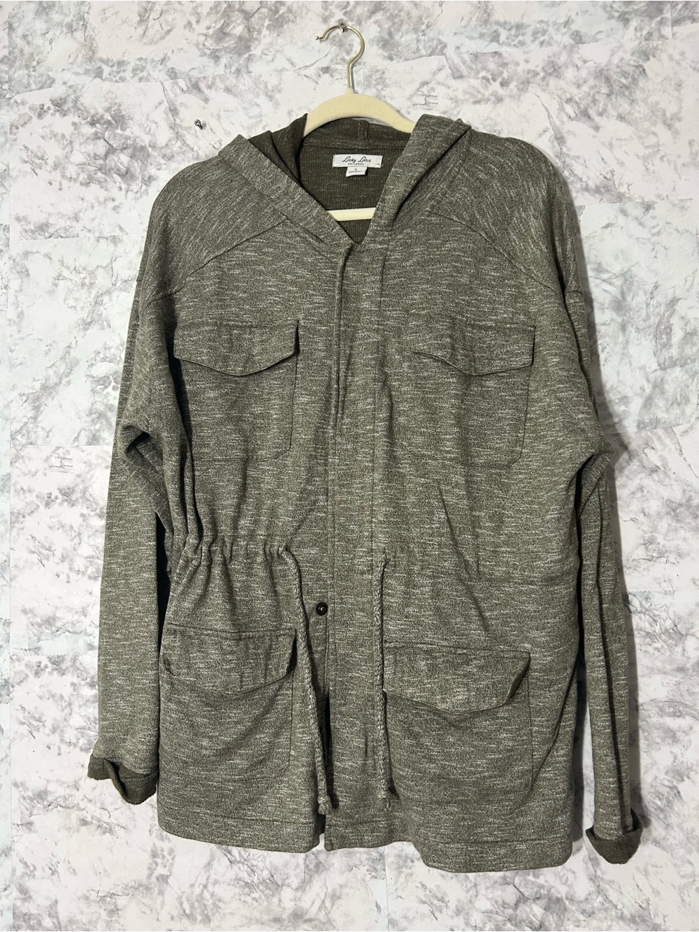 Lucky Lotus Heathered Olive Hoodie Sz L EUC
59
